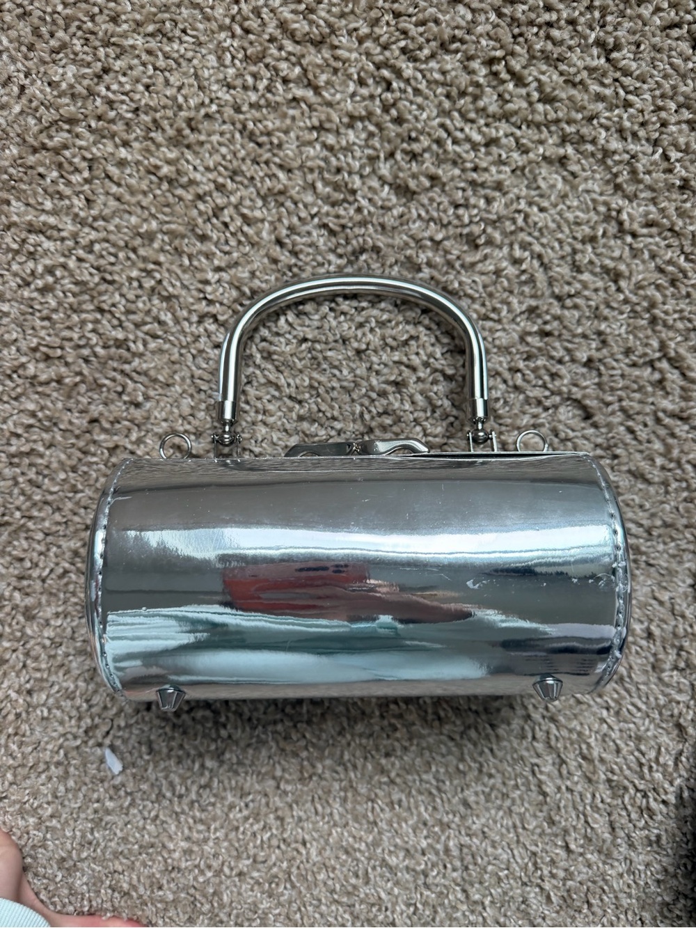 Silver Metallic Barrel Top-Handle Bag